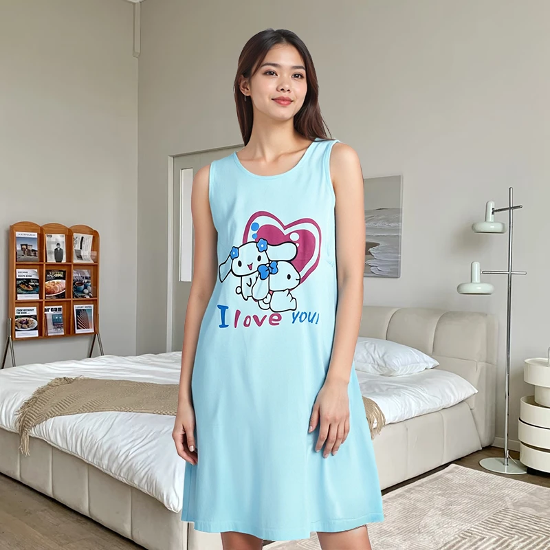 【福利款】睡衣芳婷精梳纯棉女士睡裙新疆棉扣子家居服印花夏季无袖