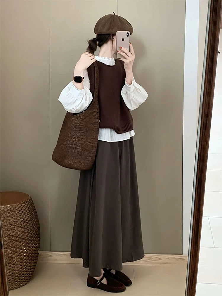 【现货】秋冬美拉德穿搭轻奢高级感大方得体马甲+衬衫+半身裙套装