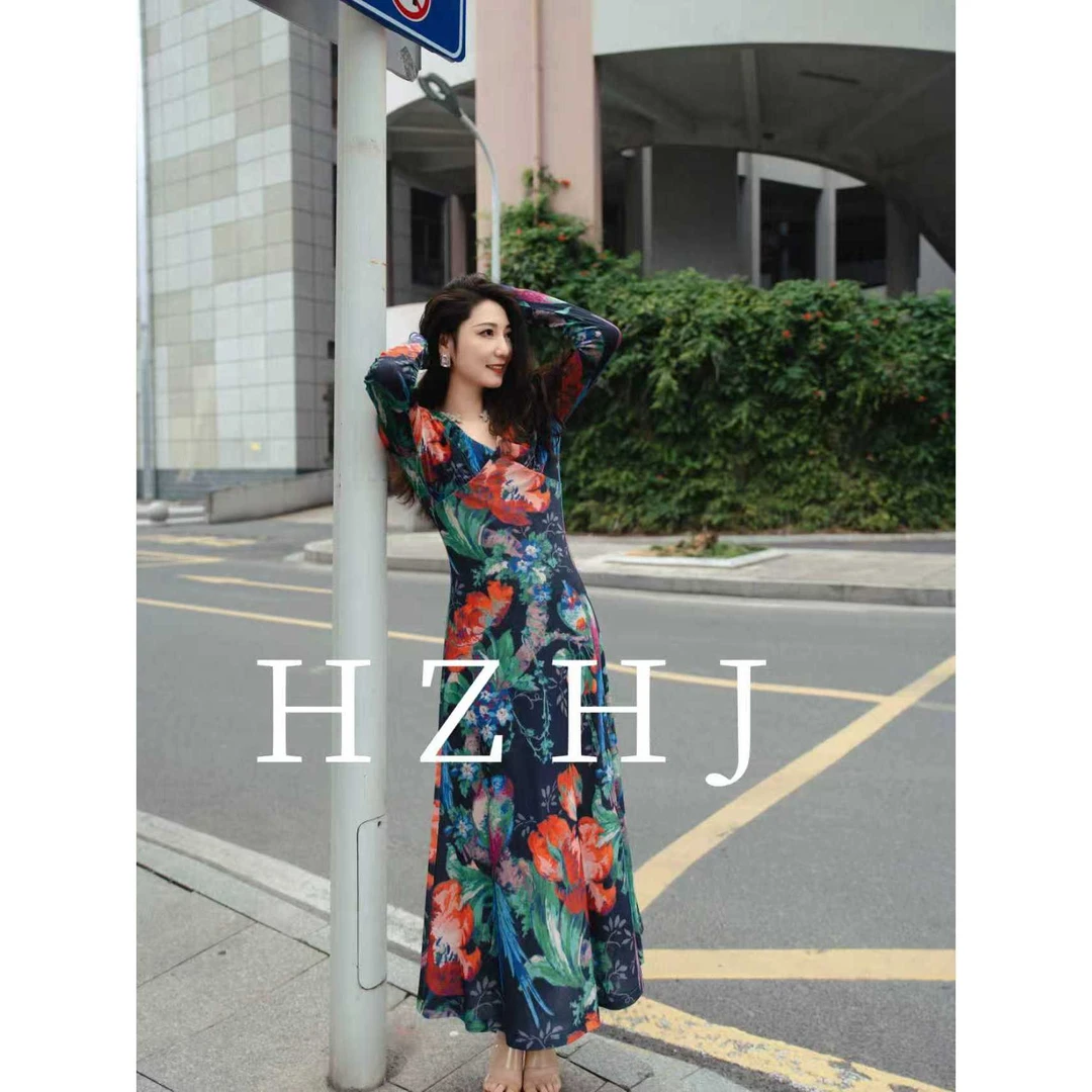 HZHJ新款原创设计师 花棕秘境 连衣裙复古显瘦高级2147