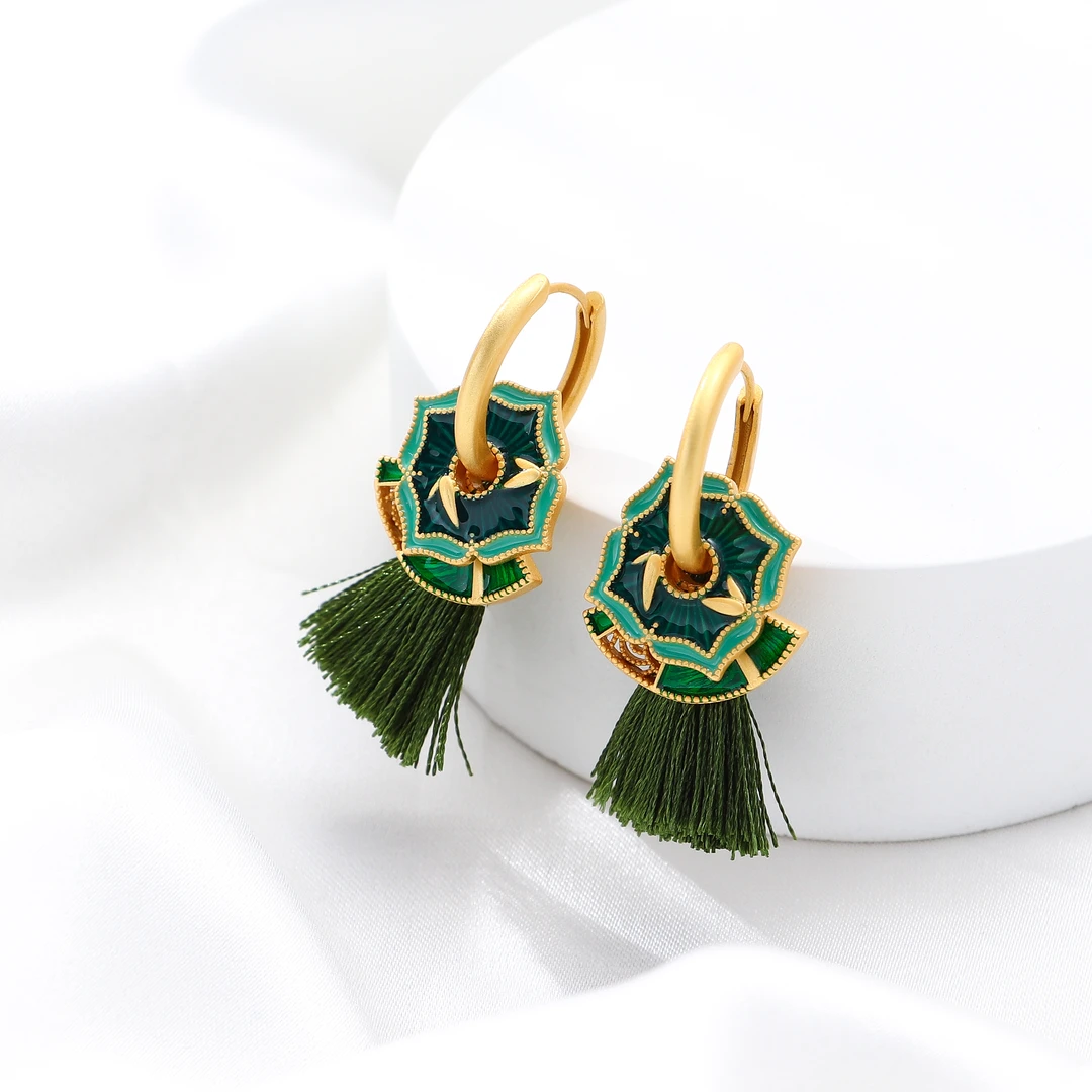 Tender Jinger 铜合金珐琅耳饰 新中式珐琅彩色折扇花耳饰