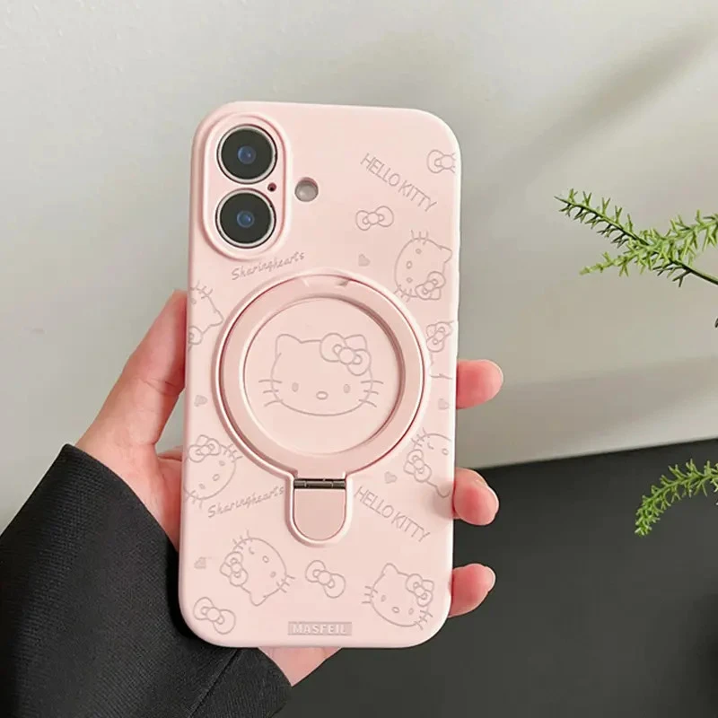 可爱KT猫液态硅胶磁吸支架适用苹果17手机壳iphone17promax新款16