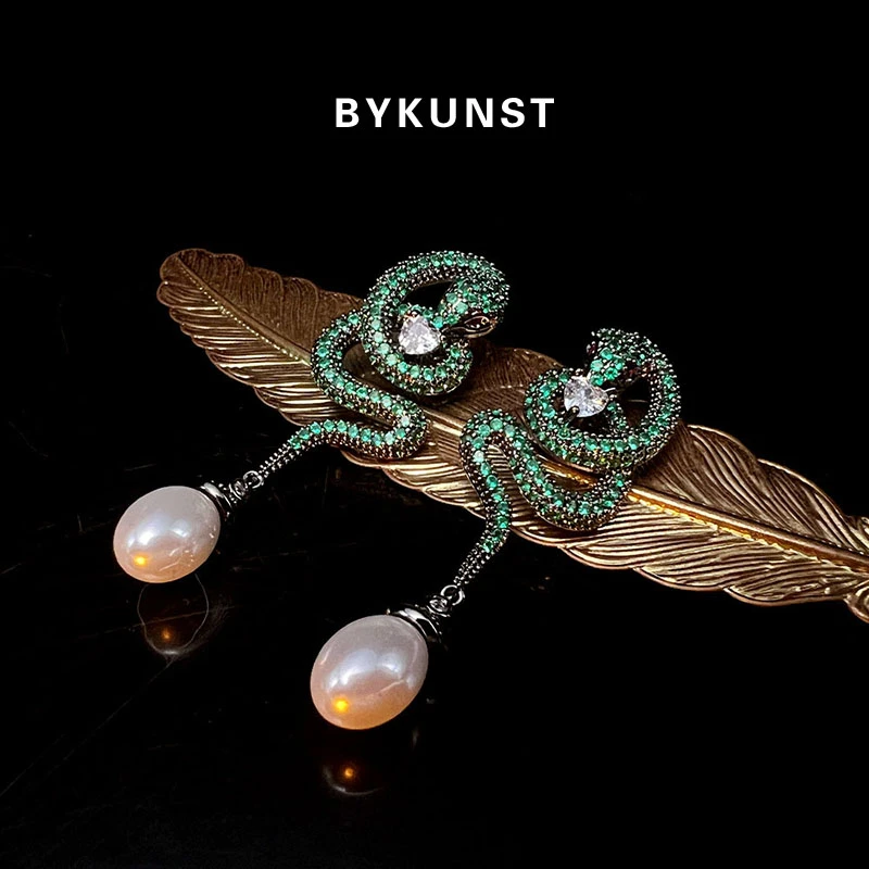 黄铜耳饰 灵蛇耳环长款个性耳钉重工镶嵌耳环复古小众饰品【BY808】