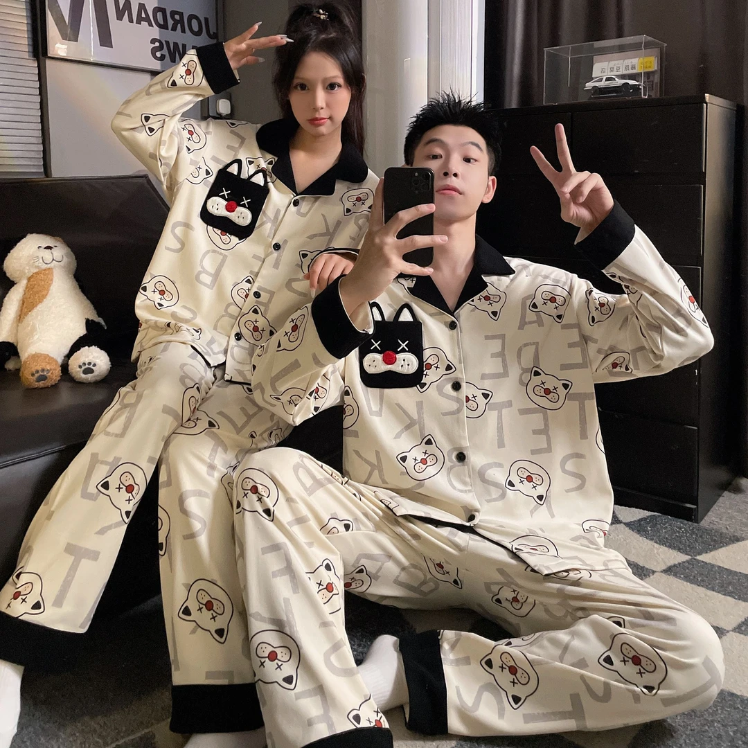 德绒海岛绒高级感卡通情侣睡衣女秋冬可外穿春秋长袖薄绒男家居服