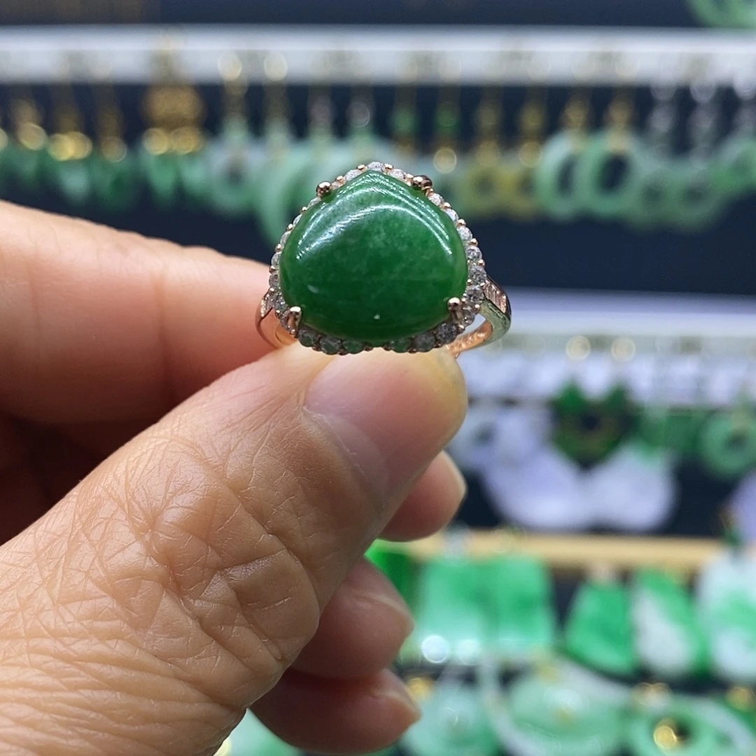 翡翠银S925镀金镶嵌戒指戒指