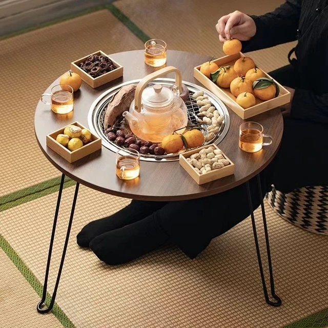 围炉煮茶家用庭院烤火炉木炭烧烤炉圆形茶桌室内煮茶取暖火炉套装