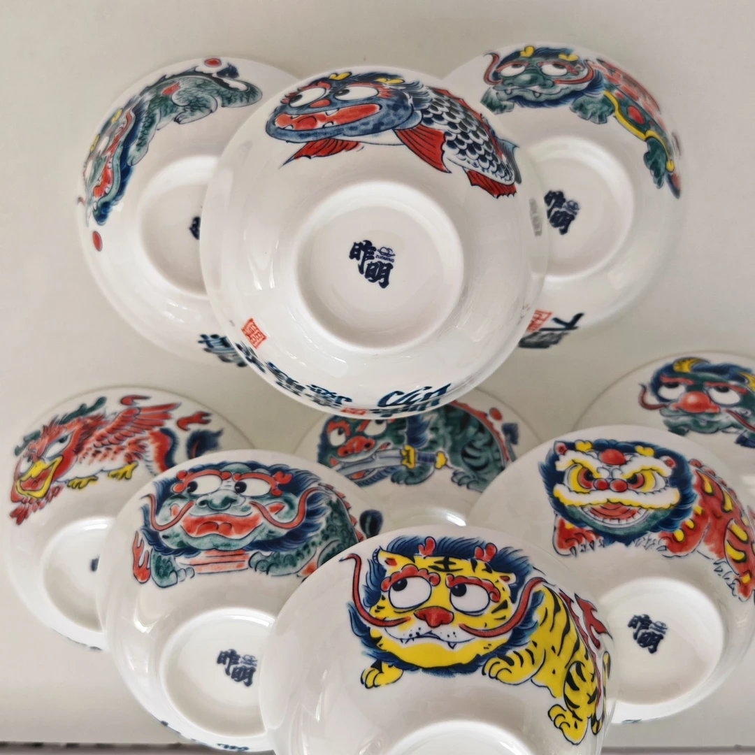 拙明院【龙生九子4英寸小汤碗】到手九只景德镇原创高温釉下彩套装