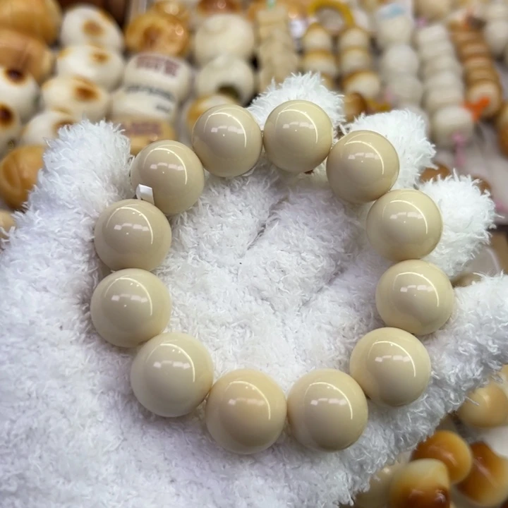 手串菩提根/象牙果75 臻品象牙果原果老师傅精工原白圆珠微瑕