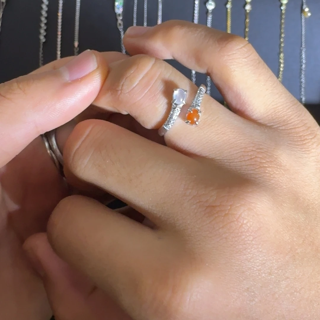 翡翠银S925镶嵌戒指缅甸翡翠A货ＡB戒指红翡高冰蛋