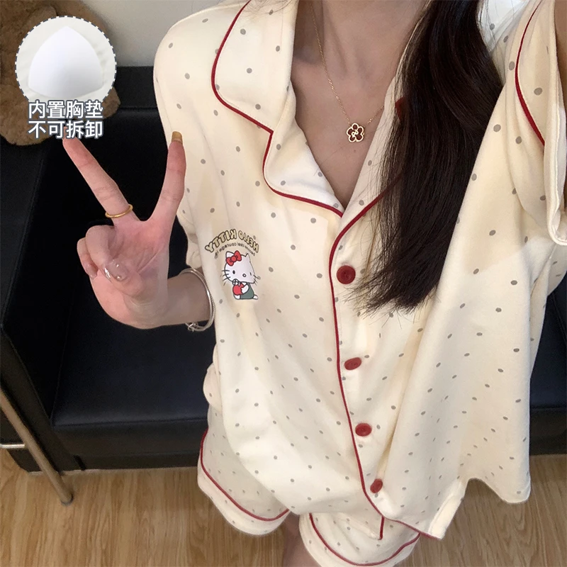 带胸垫可外穿短袖睡衣女2025夏季新款高颜值可爱风休闲家居服套装
