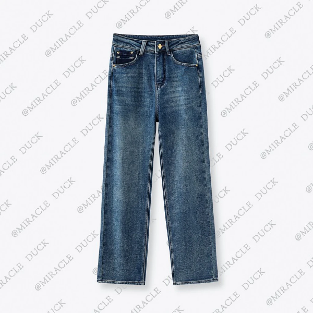 集合【裤子NO退No换】时尚蓝色复古高腰宽松直筒牛仔长裤女士C138