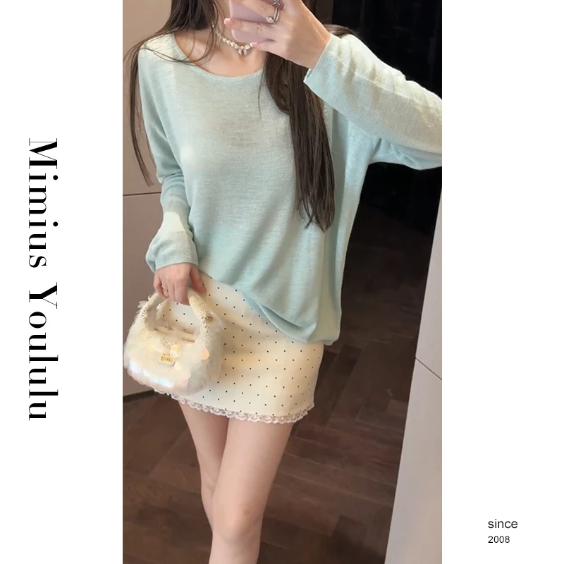【mimius】&琳琳 韩系慵懒温柔薄款显瘦针织衫+波点半身裙WG02102