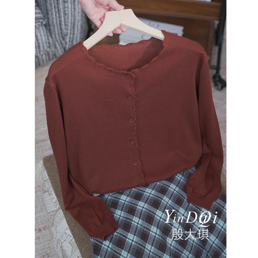 邂逅 【深焦糖】早秋新款手工钩花百搭针织开衫上衣女 2118