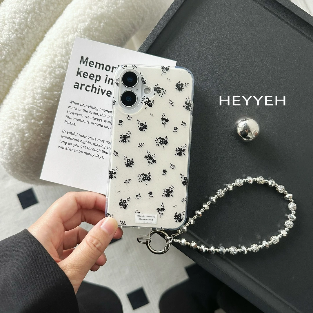 细闪少女黑色小碎花苹果iPhone16pro max适用苹果15pro手机壳14