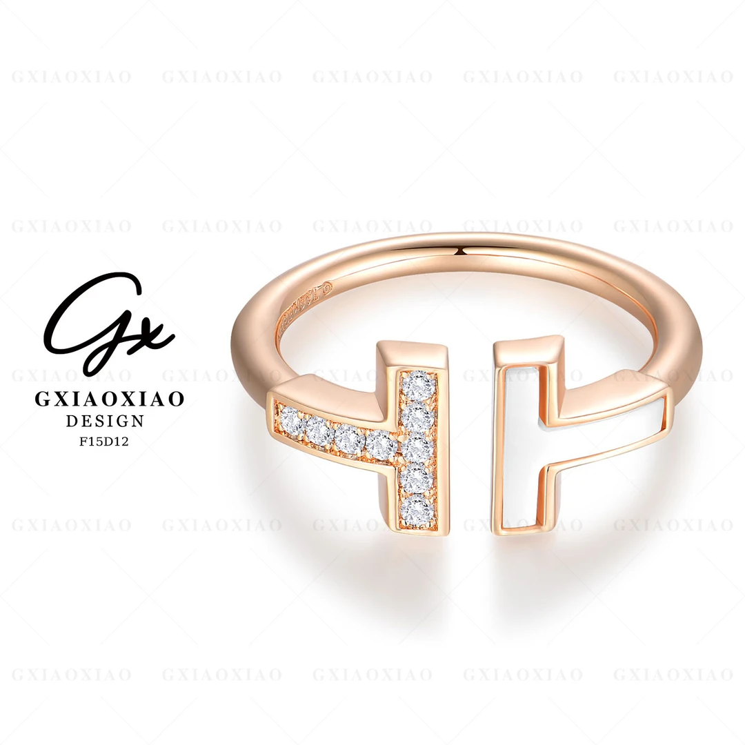 铜合金合成锆石戒指 GXX 高级感气质百搭T形戒指 F15D12
