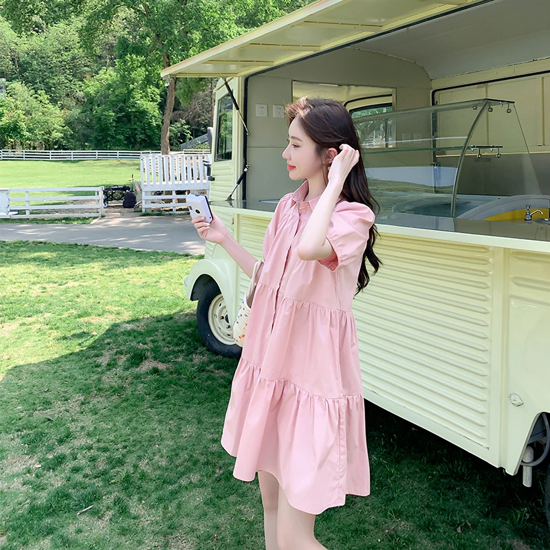 粉色A字娃娃裙女夏连衣裙法式复古设计感小个子甜美森系奶呼呼