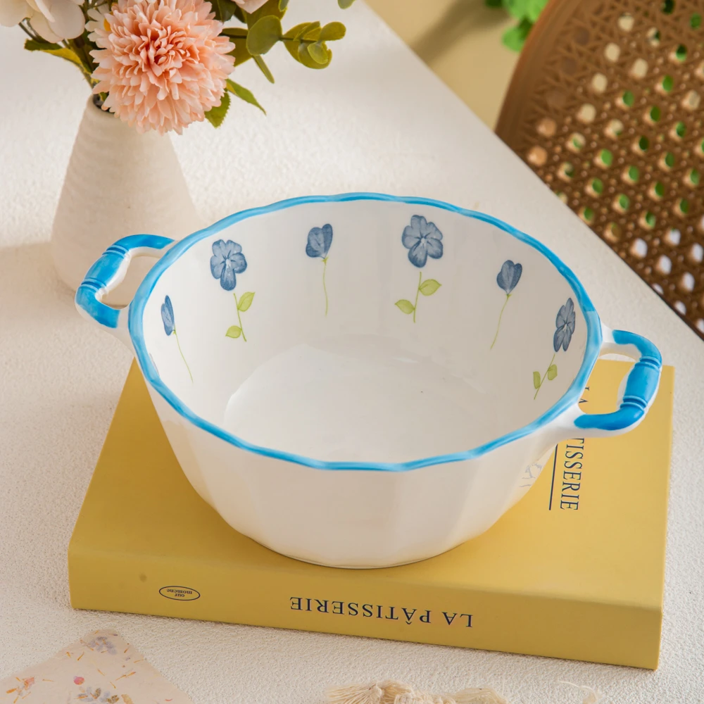 墨兰9英寸双耳竹柄花边汤盆(1个装)