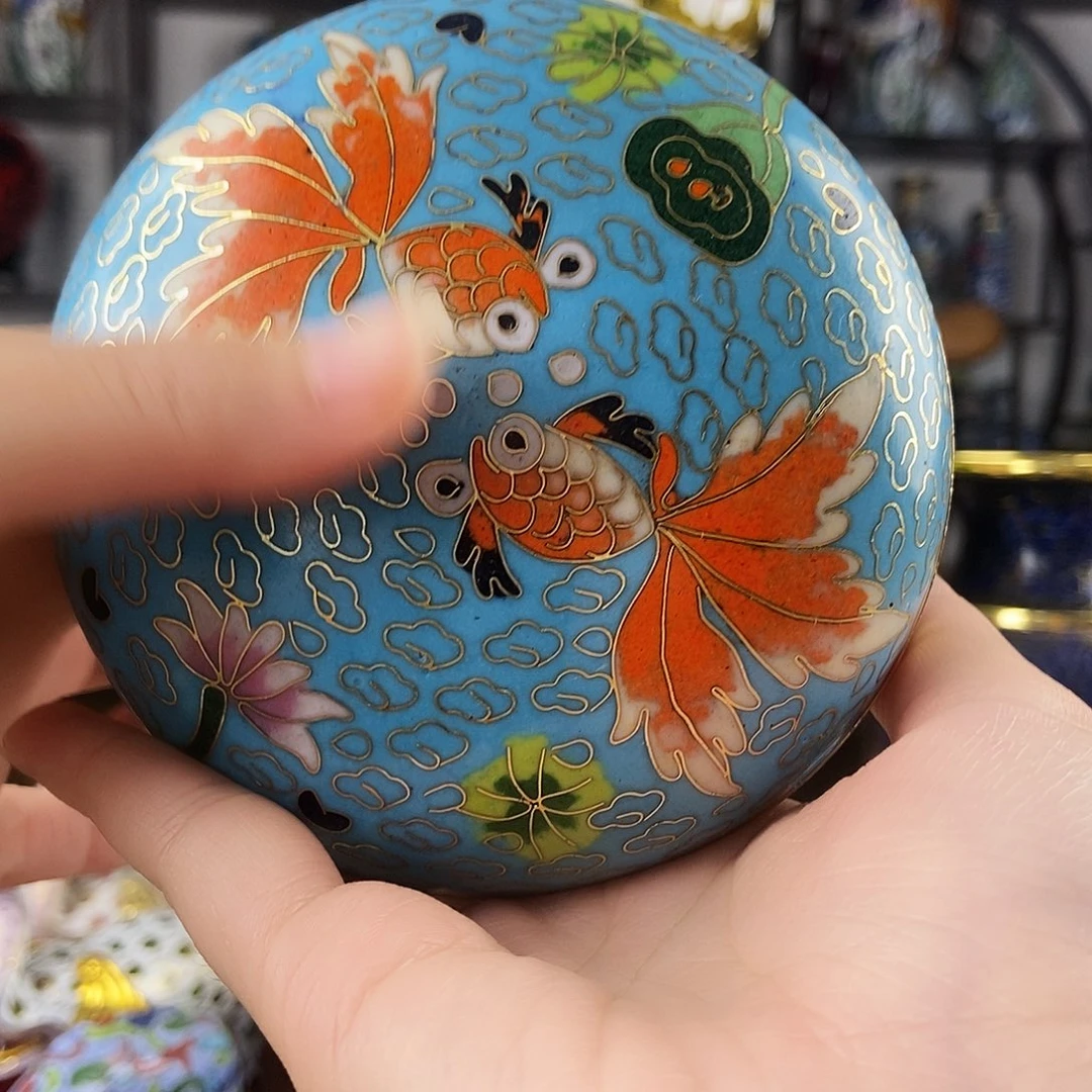 铜实地老粉盒蓝色