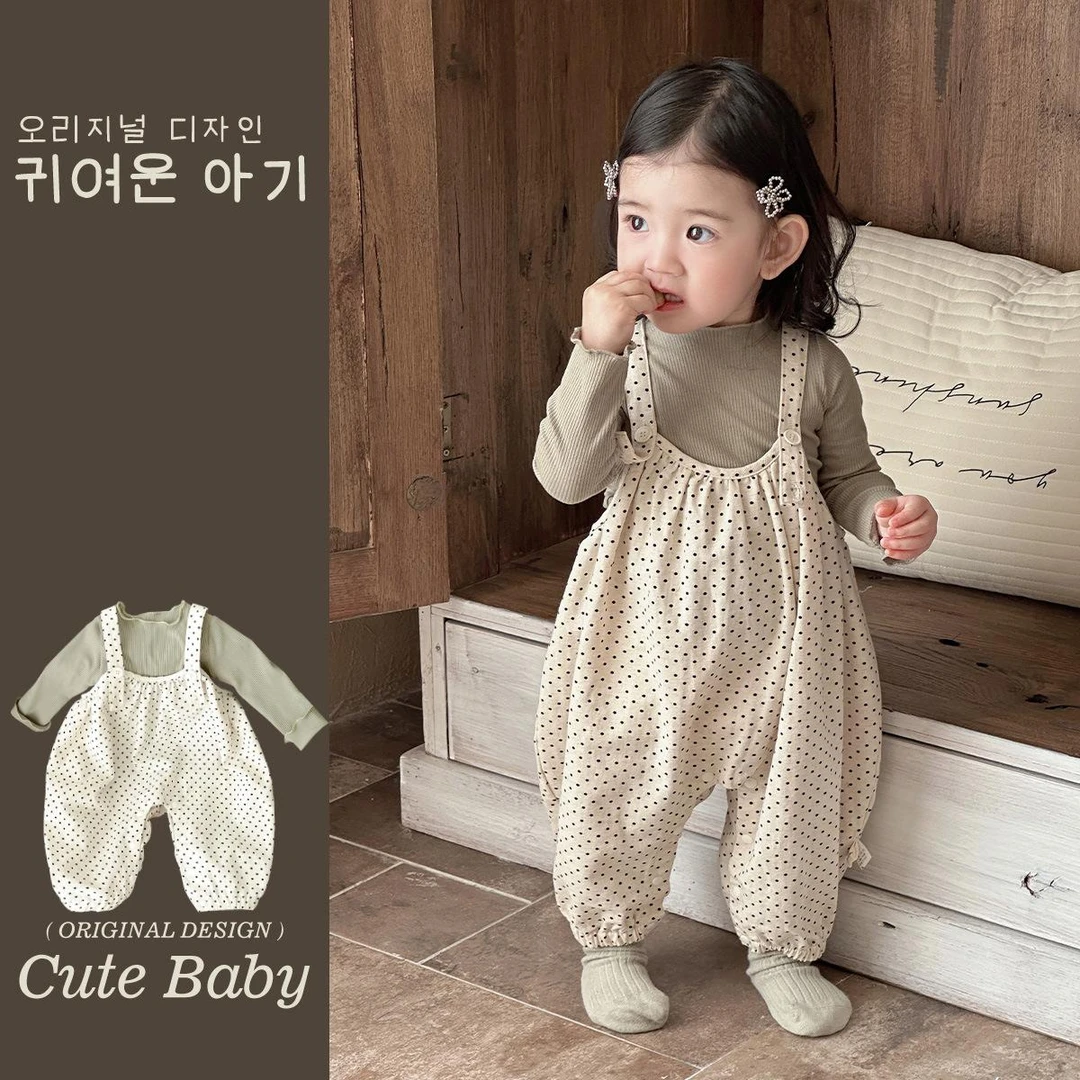 女童衣服春秋套装洋气波点背带裤上衣宝宝春装可爱2025新款休闲裤