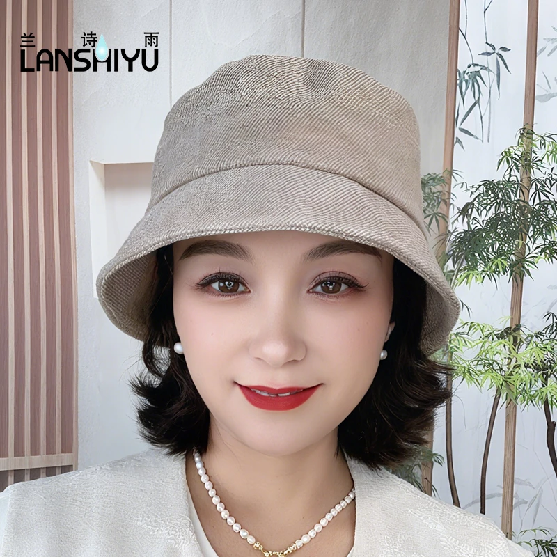 兰诗雨秋冬新款亚麻渔夫帽百搭盆帽显脸小礼帽透气时尚帽子女