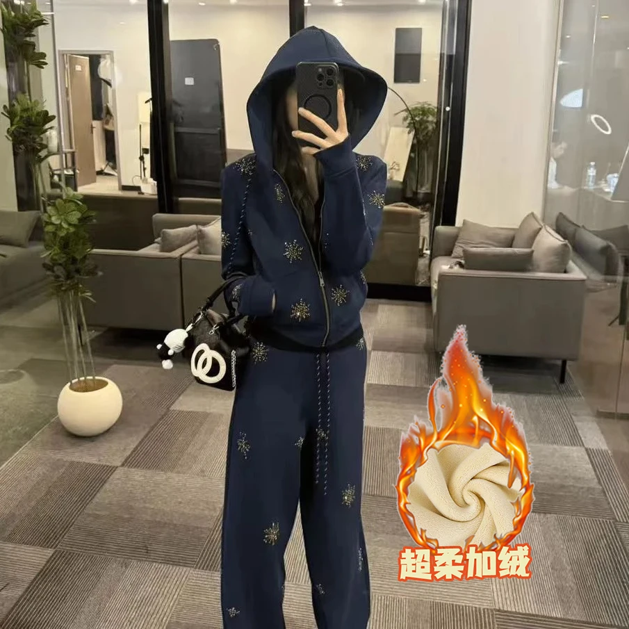 冬季新款加绒加厚慵懒风高级感套装女韩版时尚休闲保暖显瘦两件套