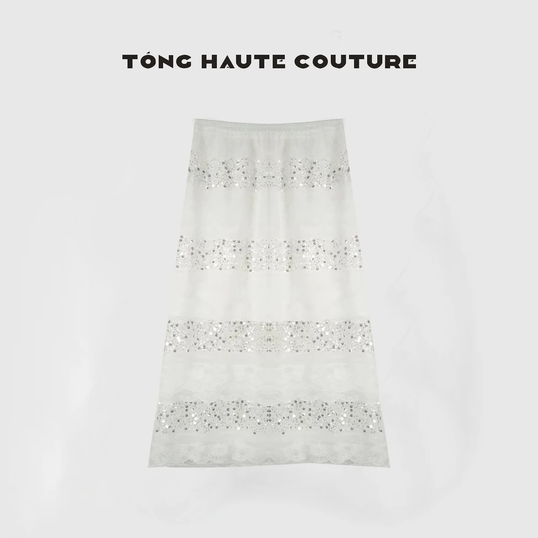 【祈祷少女】2025夏季设计师款法式细闪蕾丝拼接叠层半身裙 YQ097