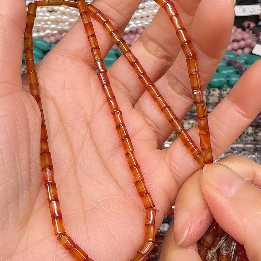 玛瑙/玉髓合金珠宝半成品红玛瑙管珠3-5mm一条