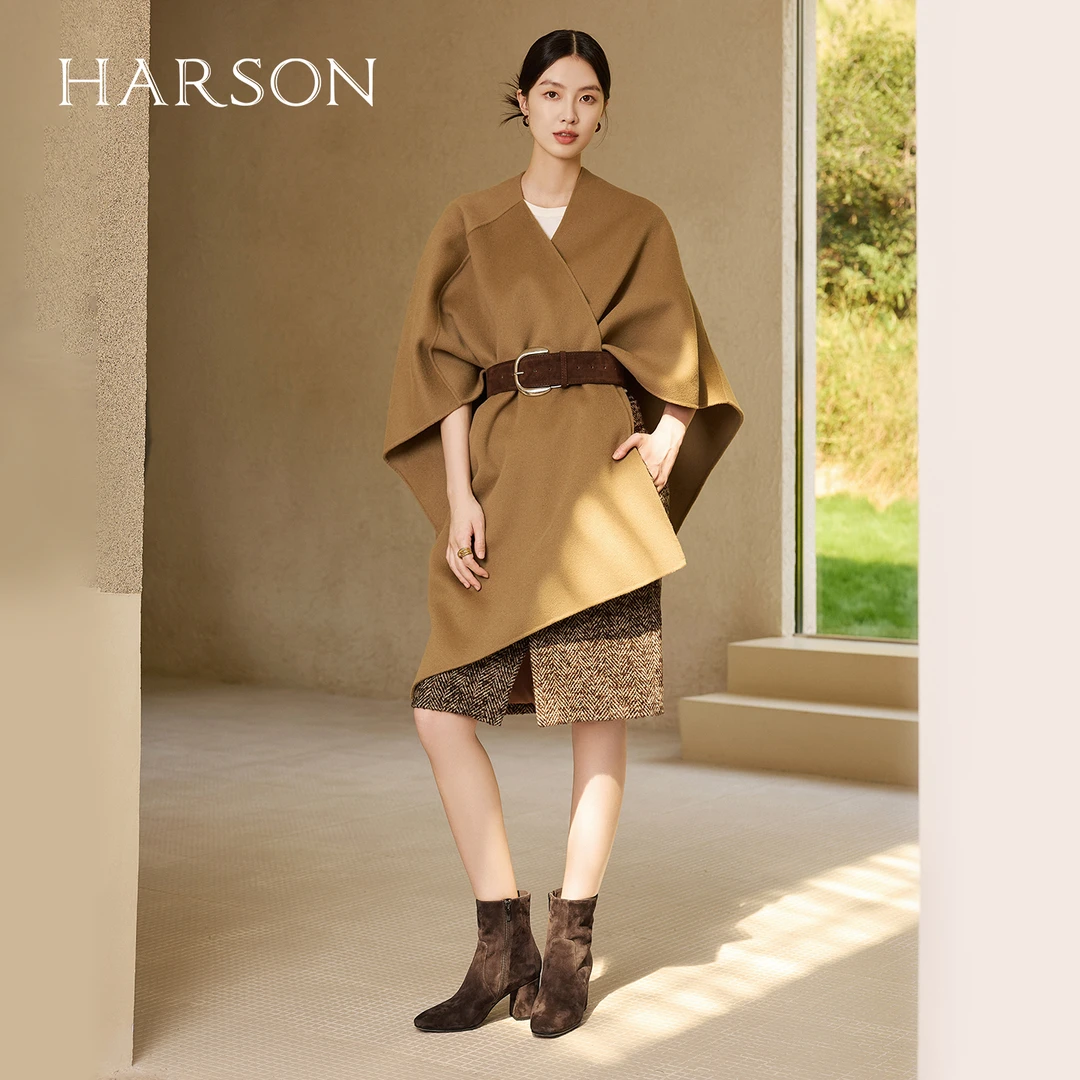 Harson/哈森粗跟短靴女鞋黑色百搭弹力靴时装靴瘦瘦靴HWA250160