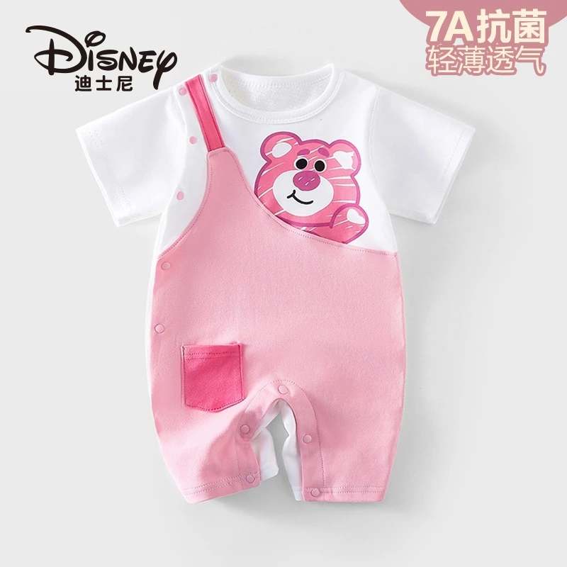 Disney/迪士尼新生儿夏季哈衣薄款纯棉女宝婴儿连体衣卡通风2件装