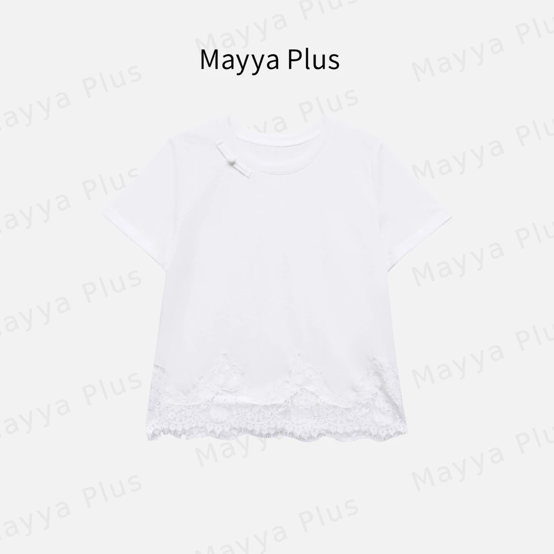 【清露】MayyaPlus麦芽定制高级感蕾丝花边上衣百搭短袖T恤32527889