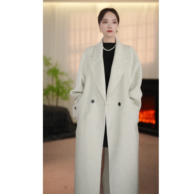 春秋冬慵懒风双面大衣长款新款宽松外套双面呢羊绒