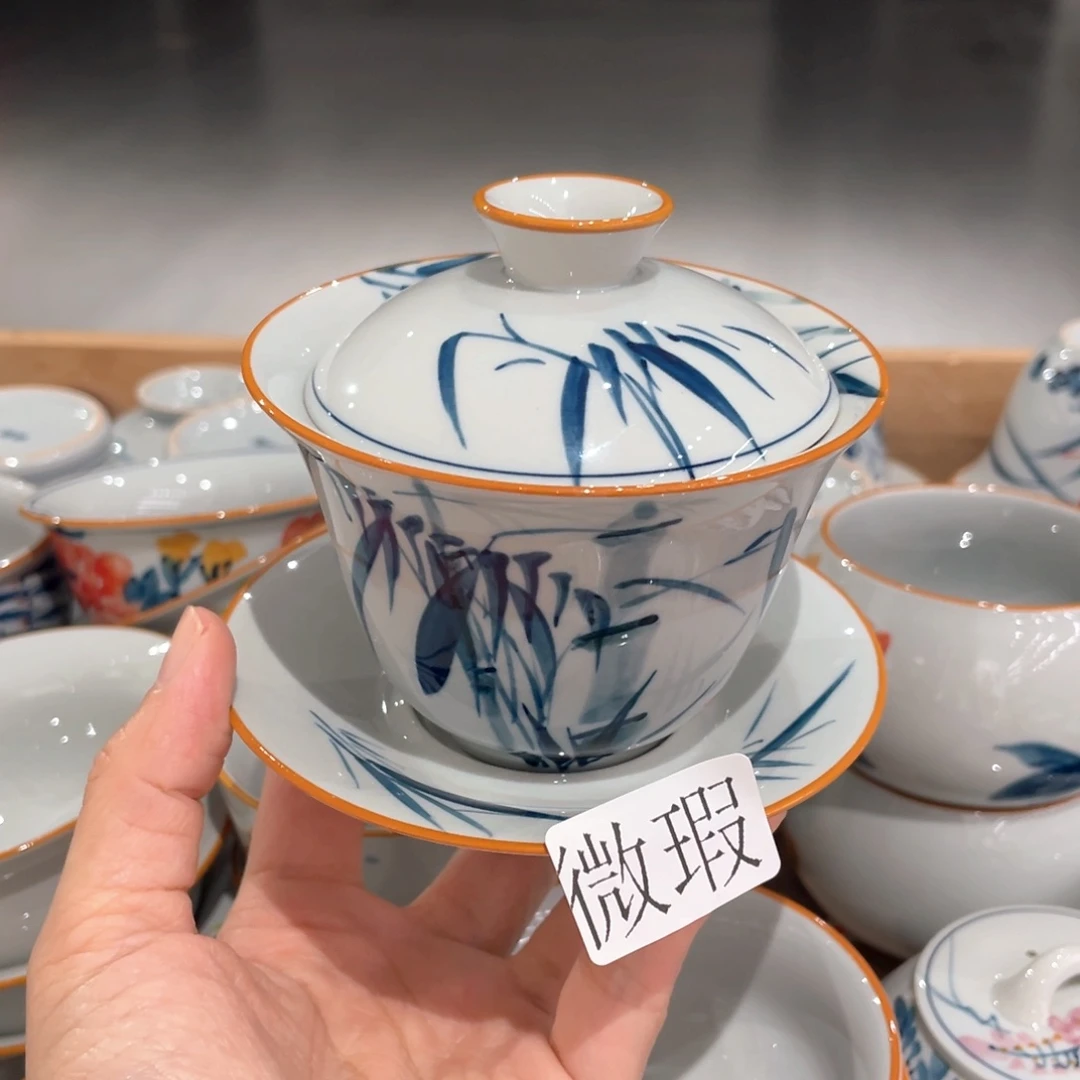 釉下手绘茶具微瑕