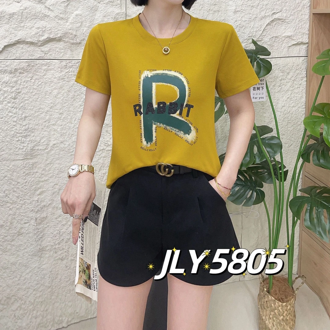 小施家时尚大字母工艺闪钻显痩T恤5805