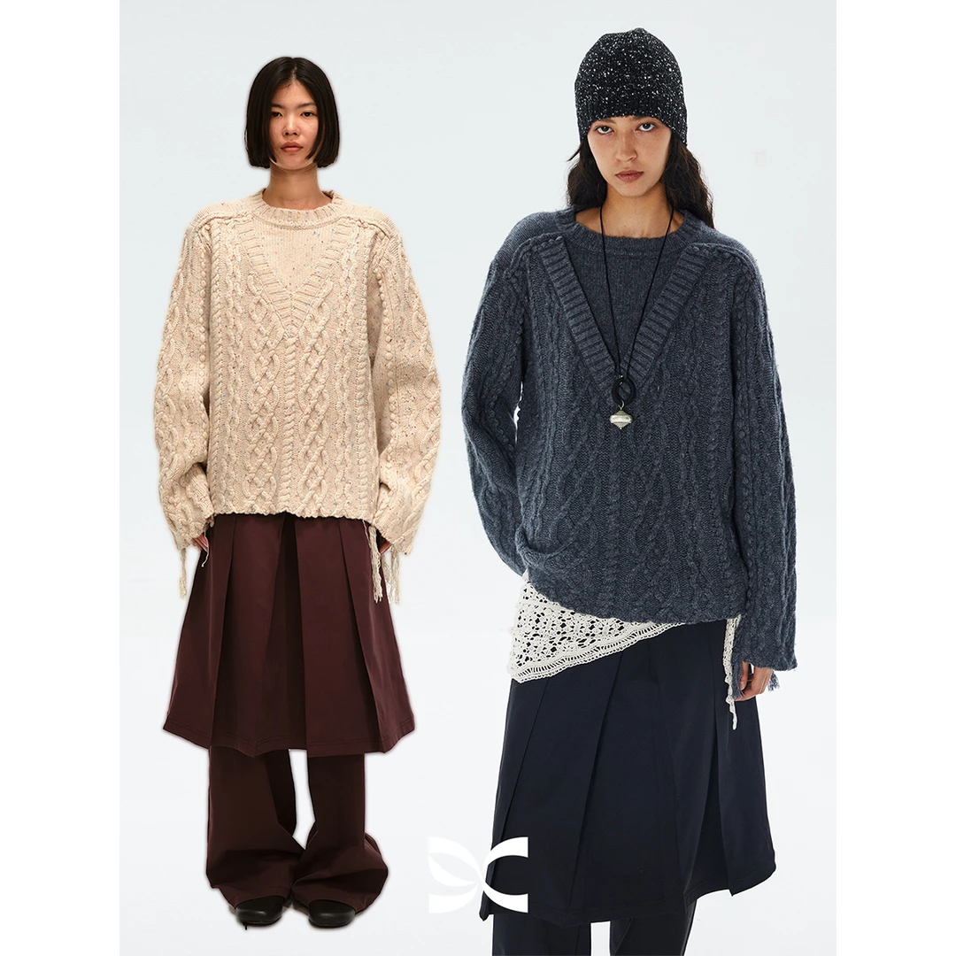 square circle方圆 麻花假两件毛衣