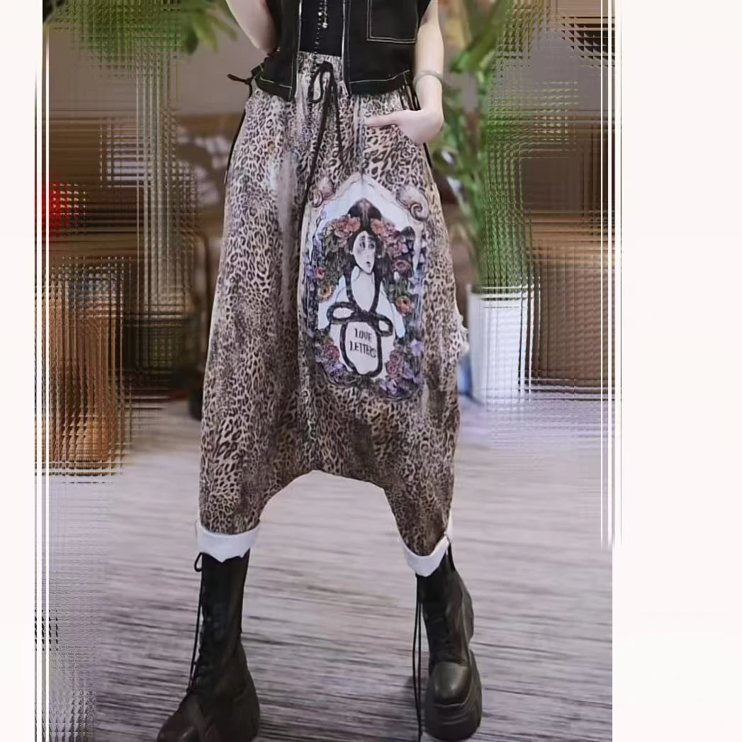 98653-1#豹纹拼接牛仔马甲