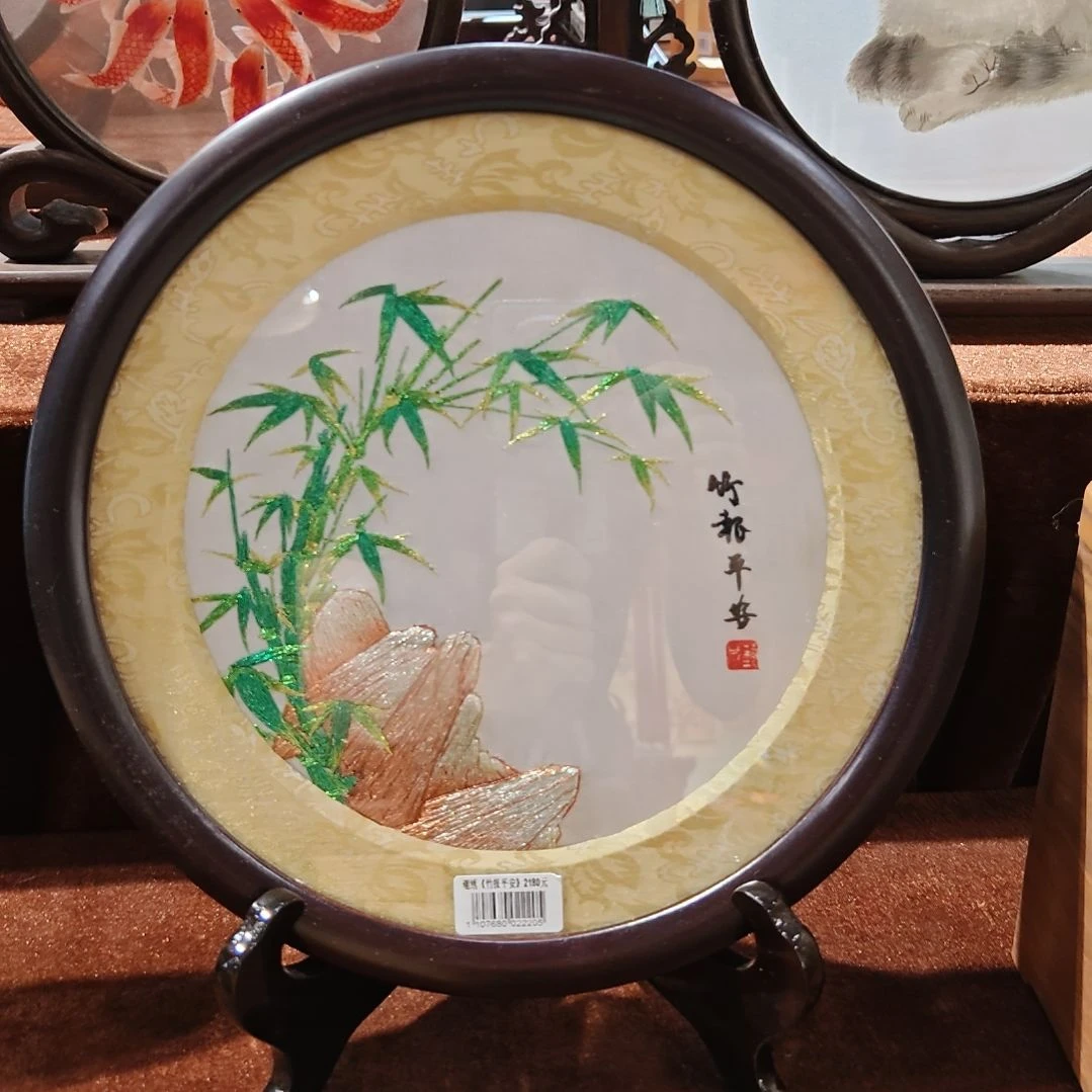 刺绣竹报平安潮绣摆件
