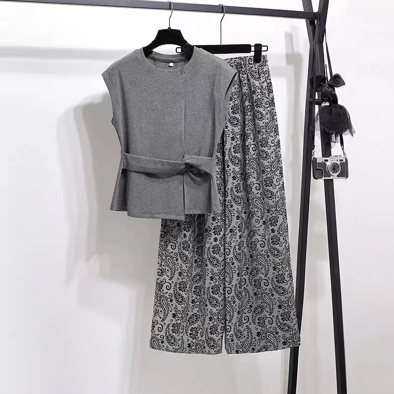 1553-2时尚休闲套装女2025新款夏季气质上衣+阔腿裤两件套