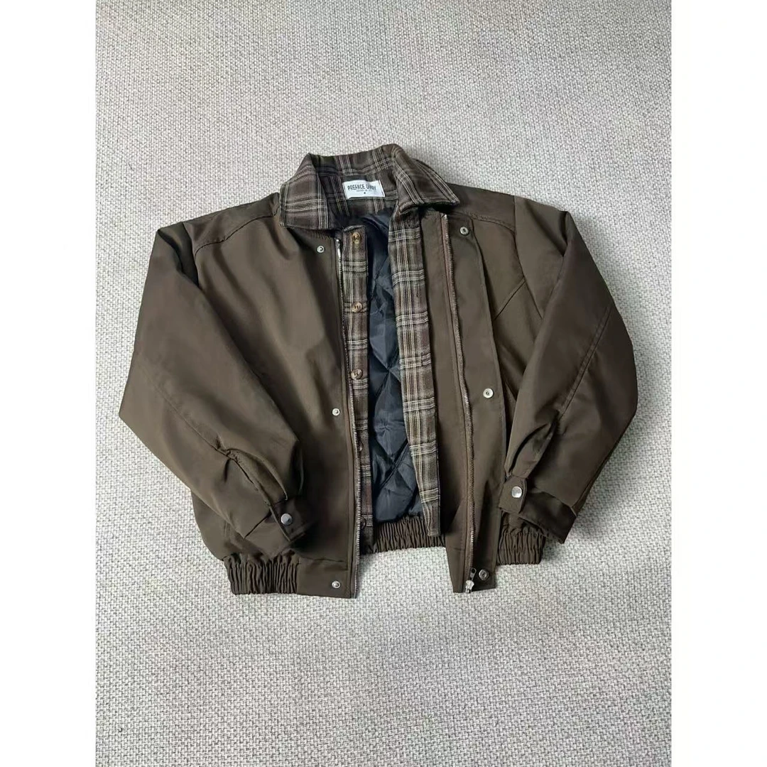 cleanfit假两件格纹棉服男女秋冬复古美拉德翻领棉衣外套