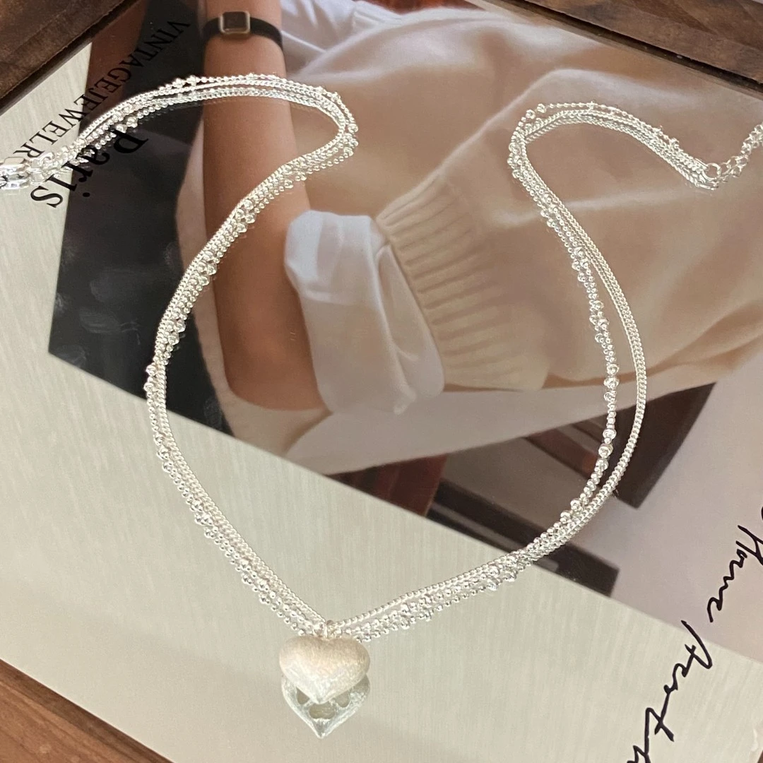 镀K金 （新）双层拉丝爱心 设计感百搭项链X7479