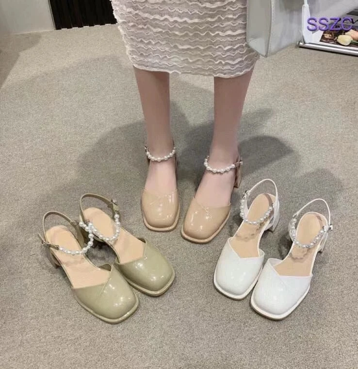 凉鞋女2025年新款夏季仙女风一字带扣玛丽珍女鞋粗跟单鞋8331-1