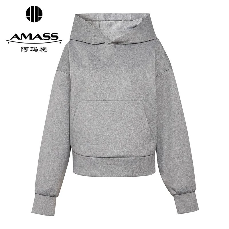 AMASS阿玛施 时尚简约休闲松弛感百搭连帽长袖卫衣530046灰色带帽