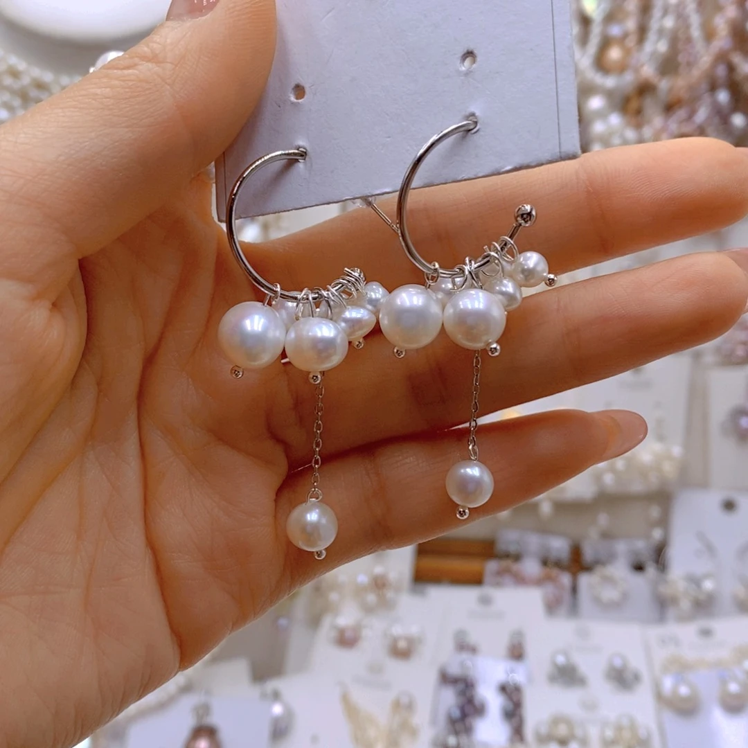 银S925镶嵌耳饰淡水珍珠
