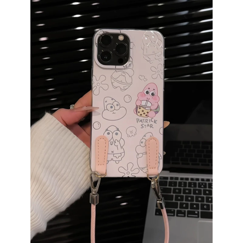 喝奶茶海绵宝宝适用苹果16pro创意iPhone15手机壳imd羽纱华为可爱