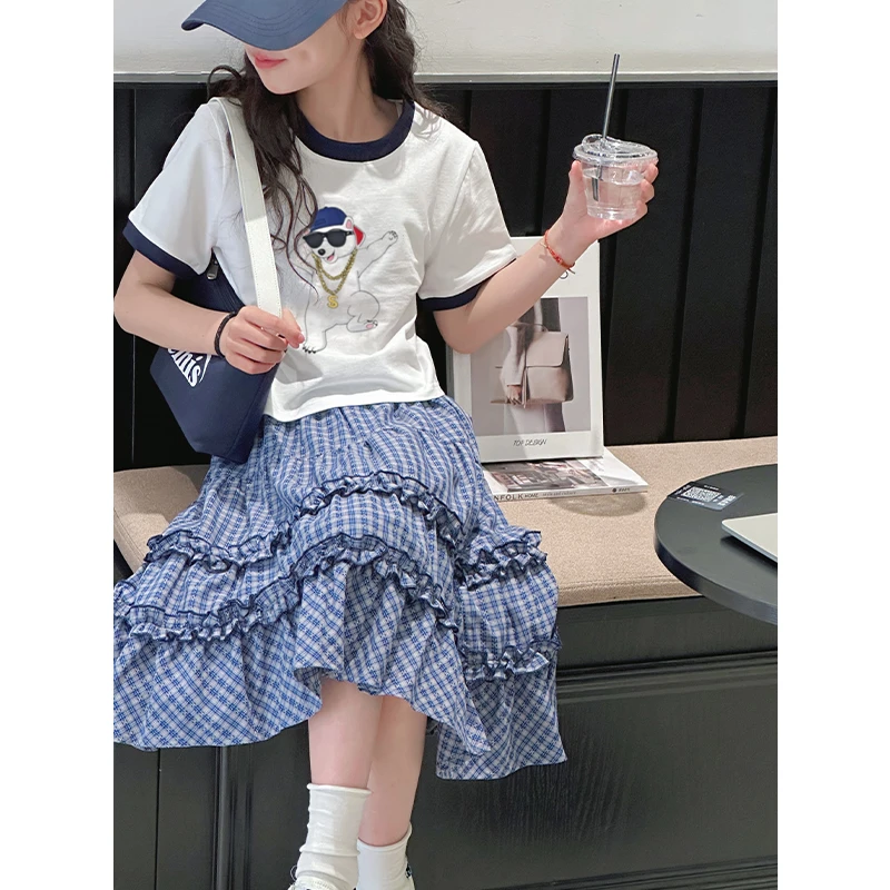 K28939潮流女童夏装T恤短袖2025新款儿童短款上衣女大童休闲衣服t