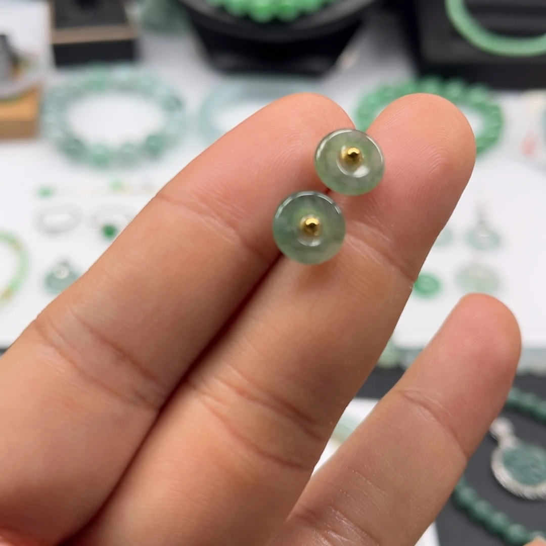 翡翠银S925镀金镶嵌耳饰福利