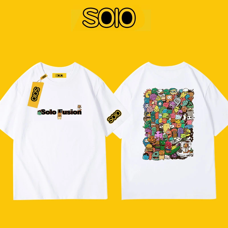 【SOLO】260g重磅潮牌卡通印花短袖T恤男街头宽松休闲情侣纯棉半袖
