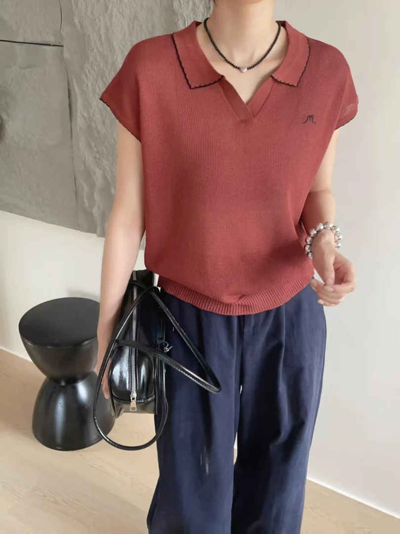 洋气女翻领女装夏季纯色短袖气质百搭【124】