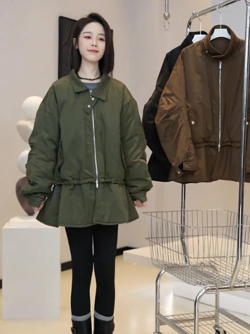 韩版气质立领收腰棉服女装2025秋冬新款休闲宽松显瘦保暖棉袄外套