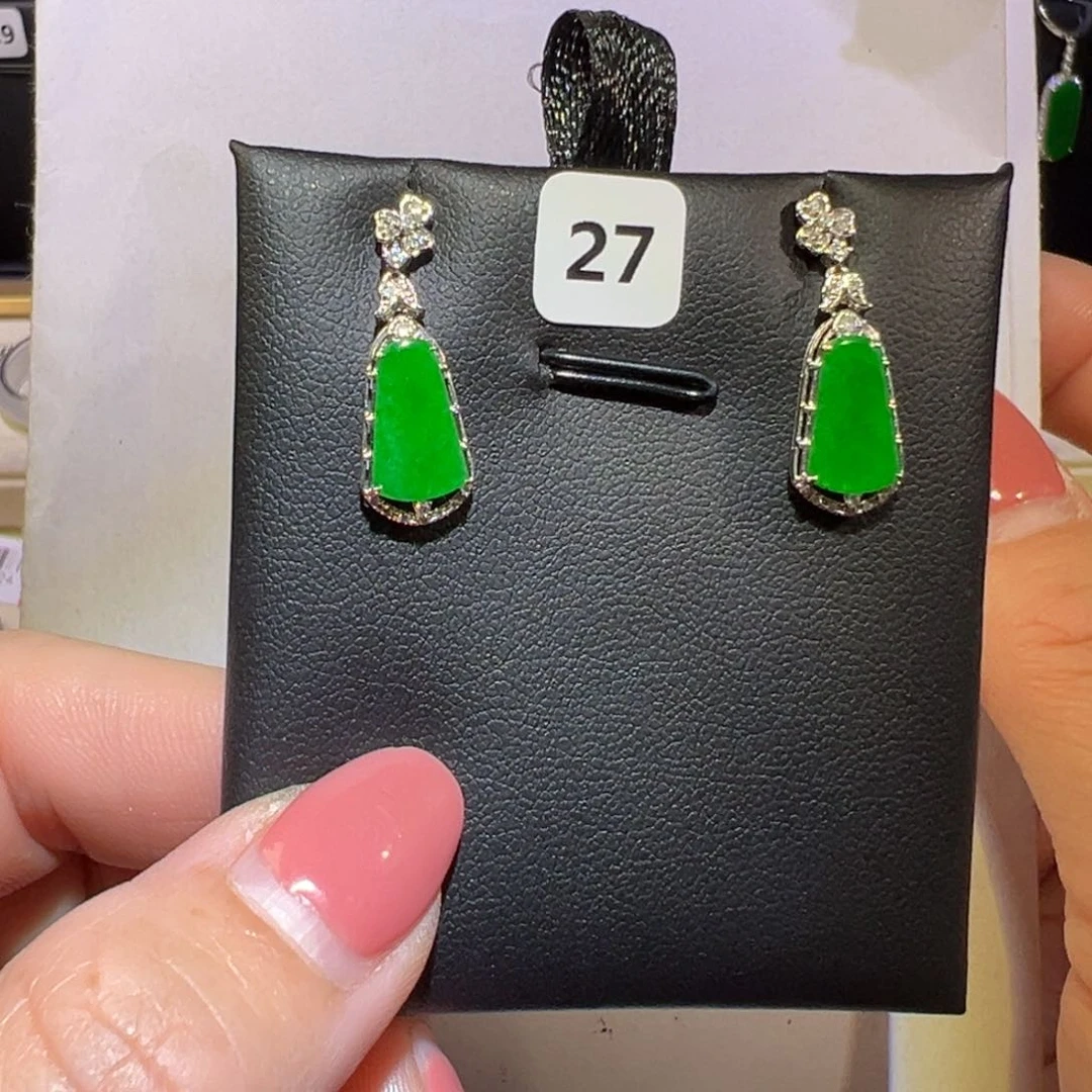 翡翠耳饰18K金镶嵌耳环