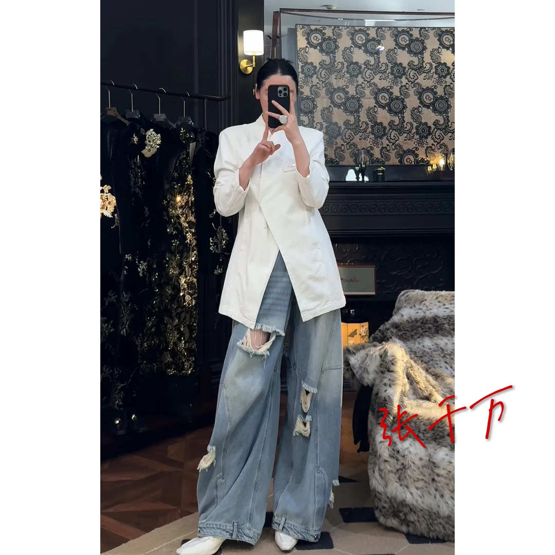 张千万✖️LA MAISON JADE 立领收腰棉质牛仔上衣