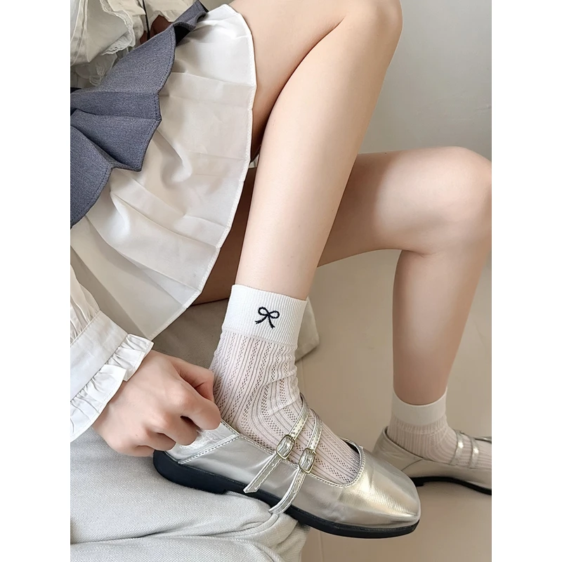 【天花板短款】春夏超薄韩国ins潮芭蕾风可爱日系蝴蝶结jk网眼棉袜